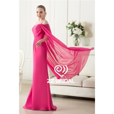 Rose Actual images courroie de spaghetti rouge robe de soirée en mousseline de soie châle