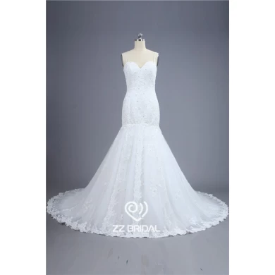 Actual images spaghetti strap sweetheart neckline backless lace appliqued mermaid wedding dress