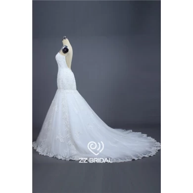 Фактические изображения спагетти ремень возлюбленной декольте спинки кружева аппликация русалка свадебное платье