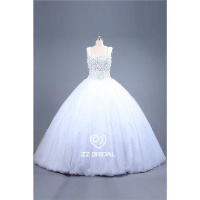 As imagens reais de espaguete vestido de casamento vestido de bola cinta decote frisado China