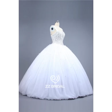 Rzeczywiste obrazy spaghetti pasek kochanie dekolt sukni suknia ślubna paciorkami Chiny