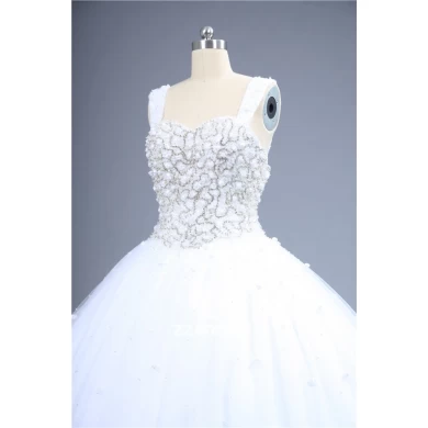 Las imágenes reales de espagueti vestido de bola con cuentas escote correa de novia de la boda vestido de China