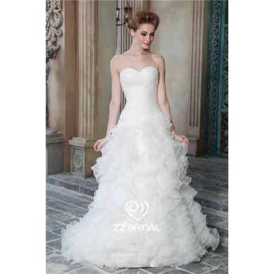 Actual images sweetheart neckline ruffled organza layered mermaid wedding gown China