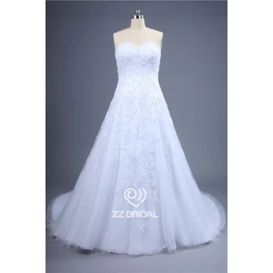 Actual images sweetheart neckline with pearls lace appliqued A-line wedding dress