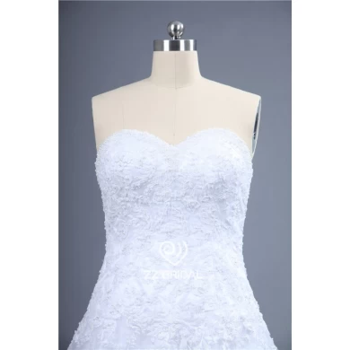 As imagens reais decote com pérolas rendas appliqued A-line vestido de casamento