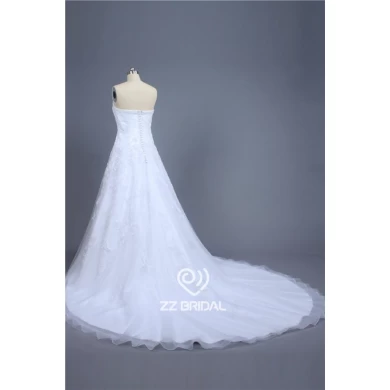 Фактические изображения возлюбленной декольте с жемчугом кружево аппликация A-Line свадебное платье