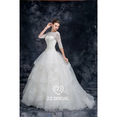 Media manga con Encanto ilusión escote integral fabricante del vestido de boda de la princesa del organza