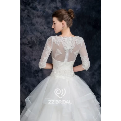 Charming half sleeve illusion neckline full length organza princess wedding dress  manufacturer