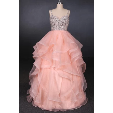 China Suzhou Wedding Supplier Sweetheart Beadings Organza Sequins Ruffles Pink Wedding Dress Bridal Gown