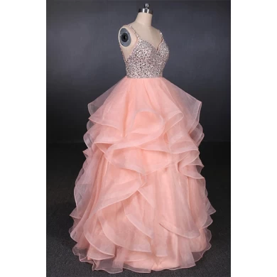China Suzhou Wedding Supplier Sweetheart Beadings Organza Sequins Ruffles Pink Wedding Dress Bridal Gown