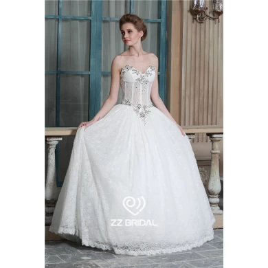 China frisado ver através decote fabricante vestido de casamento da princesa corset