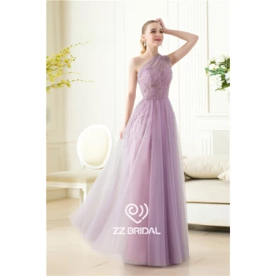 China light purple one-shoulder sequined beaded long evening gown factory