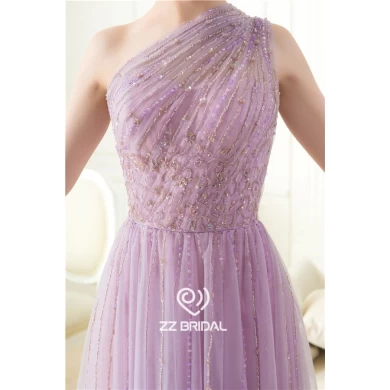 Chine lumière violette une épaule perles paillettes longue soirée usine de robe