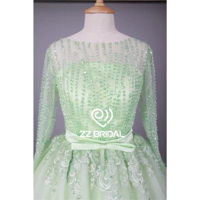China mini skirt long sleeve sequined green short evening dress