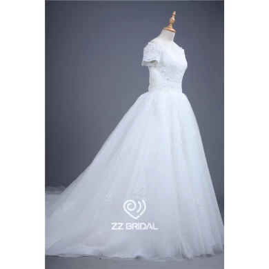 China curto rendas manga fora do ombro casamento frisado appliqued fornecedor vestido