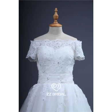 China kurze Hülse weg von der Schulter Spitze appliqued Perlen Hochzeitskleid Lieferanten