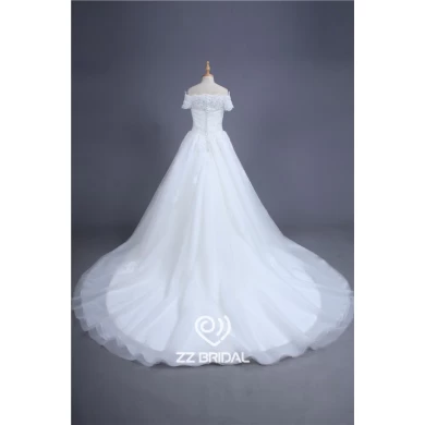 China kurze Hülse weg von der Schulter Spitze appliqued Perlen Hochzeitskleid Lieferanten