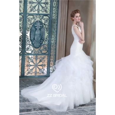 China suzhou actual images v-back beaded ruffled organza mermaid style wedding dress supplier