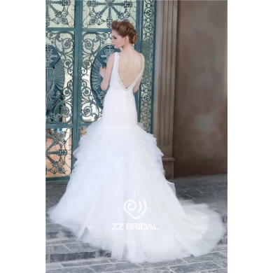 Китай Сучжоу фактические изображения V-обратно бисером трепал органзы русалка стиль свадебного платья с поставщиком
