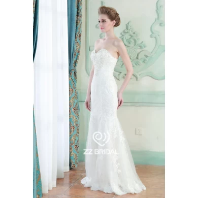 Chine décolleté chérie dentelle perlée sirène appliqued fournisseur de robe de mariée