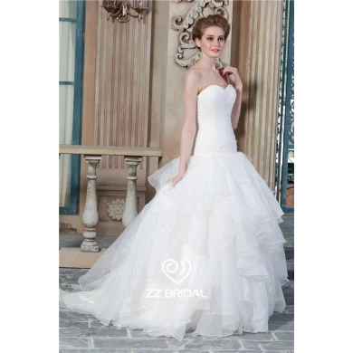 China top quality sweetheart neckline ruffled organza ball gown wedding gown