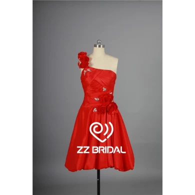 Симпатичные одно плечо потрепал бисером спинки красный короткий вечернее платье с цветами ручной работы