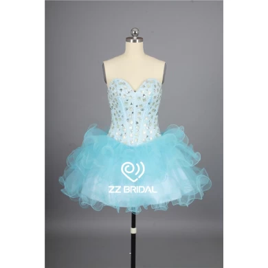 Bonitos diamantes querida decote luz azul mini-saia curta vestido de noite