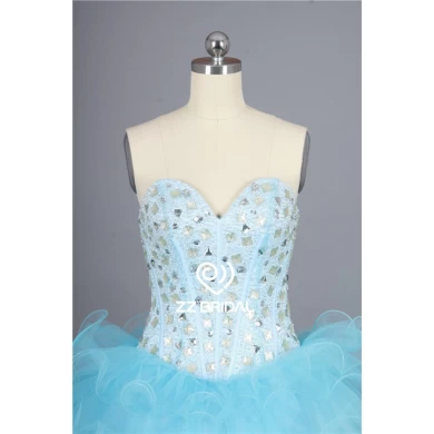 Diamantes lindo escote corazón luz mini falda corta azul vestido de noche