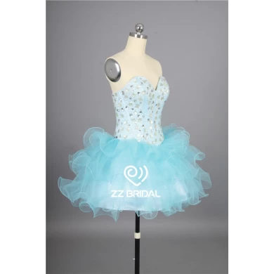 Cute sweetheart neckline diamonds light blue short mini skirt evening gown