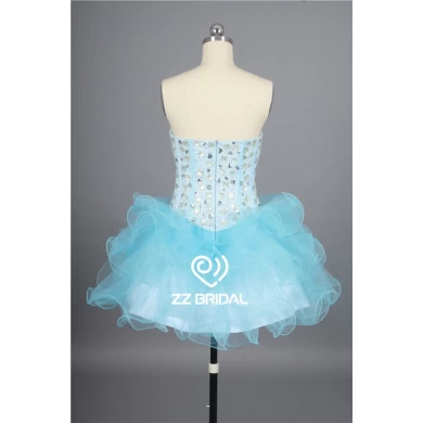 Diamantes lindo escote corazón luz mini falda corta azul vestido de noche