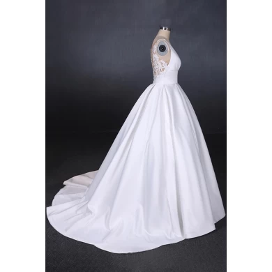 Elegantes tiefes V-Ausschnitt rückenfrei schier echtes Bild einfache Brautkleider gekräuselte Satin Brautkleider