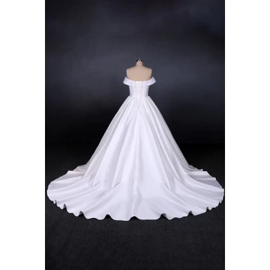 Elegant Deep V Neck Simple Real Image Long Train Wedding Dresses Ruffled Satin Bridal Gowns 2019
