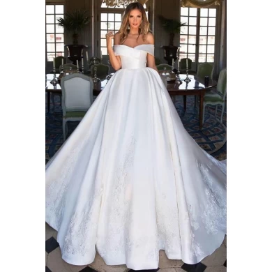 Elegant Luxury Long Train Off Shoulder Beaded Lace Real Image Wedding Dresses Italian Satin Bridal Gowns 2019