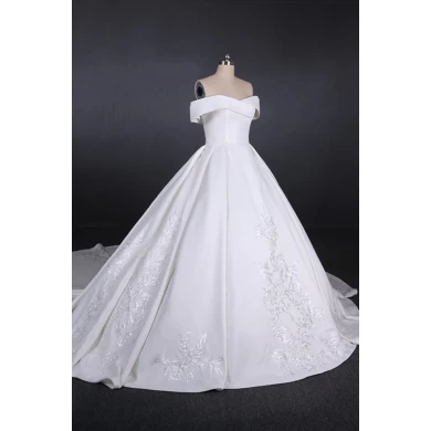 Elegant Luxury Long Train Off Shoulder Beaded Lace Real Image Wedding Dresses Italian Satin Bridal Gowns 2019