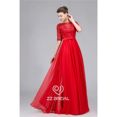 Vestido largo de noche rojo de la media manga de encaje guipur moldeado elegante hace en China