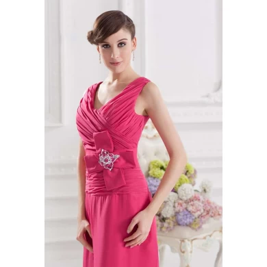 Elegante frisado longo chiffon rosa vestido damas de honra vestido elegante