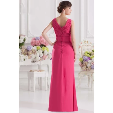 Elegante frisado longo chiffon rosa vestido damas de honra vestido elegante