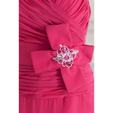 优雅的串珠长款雪纺粉色礼服伴娘礼服优雅