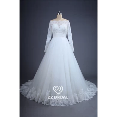 Элегантные длинные рукава бисером видеть сквозь назад кружева нижней свадебное платье Китай