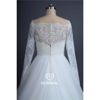Eleganti perline maniche lunghe in pizzo indietro vedere attraverso abito da sposa fondo China