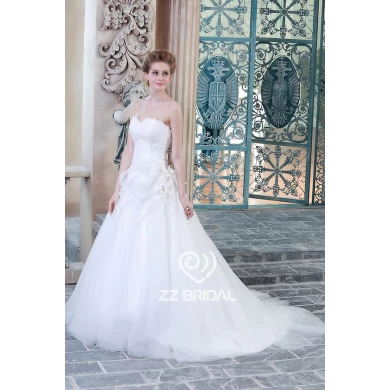 Elegante decote sem encosto flores artesanais fabricante vestido de casamento