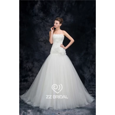 Full bodice beaded mermaid style made in China lace appliqued wedding dress manufacturer