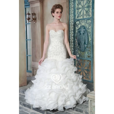 Full bodice beaded sweetheart organza mermaid wedding gown with train factory