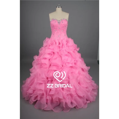 Ragazza vestito Organza Layered Scollo fornitore vestito perline rosa prom