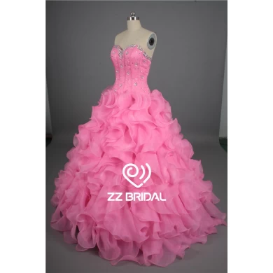 Organza robe fille chérie couches décolleté perlé robe de bal rose fournisseur