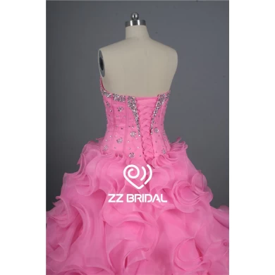 Meisje jurk organza gelaagde liefje hals kralen roze prom dress leverancier