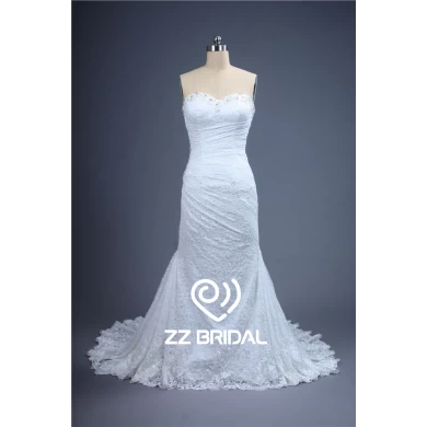 Gute Qualität wulstige gekräuselte herzförmiger Ausschnitt Meerjungfrau Hochzeitskleid mit dem Zug