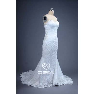 Gute Qualität wulstige gekräuselte herzförmiger Ausschnitt Meerjungfrau Hochzeitskleid mit dem Zug