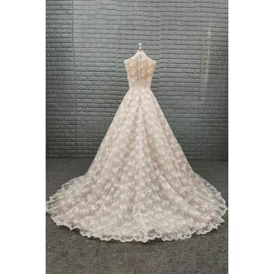 High Neck Back SeeThrough Layered Organza Skirt long Lace Suzhou Wedding Dresses