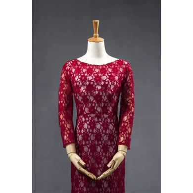 High Quality long Sleeve Soft Lace red Evening Dinner Dress